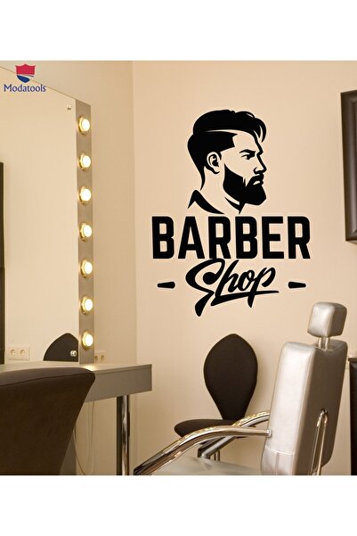 Modatools Cam Duvar Sticker Berber Logosu Tabela Erkek Saç Kesimi Çıkartmaları