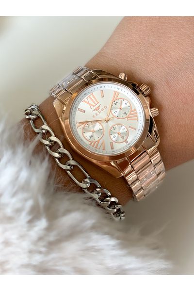 FERRO Simple Model Rose/silver Color, Steel Strap, Water Resistant, Guaranteed, Women's Wristwatch + bracelet