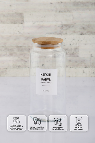 ANJEAHOME Rioja Tekli 1300 Ml Cam Saklama Kabı Bambu Kapak 10x22 Cm ( Farklı ...