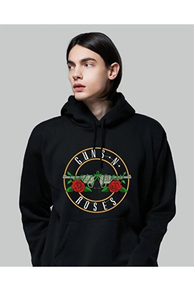 Le Savu Guns N' Roses Culoare neagră cu glugă Swea tricou