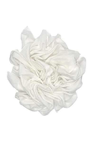 nazipek Pamuklu Beyaz Bambu Kraş Eşarp Yüksek Kalite Yazma 100x100cm Overloklu