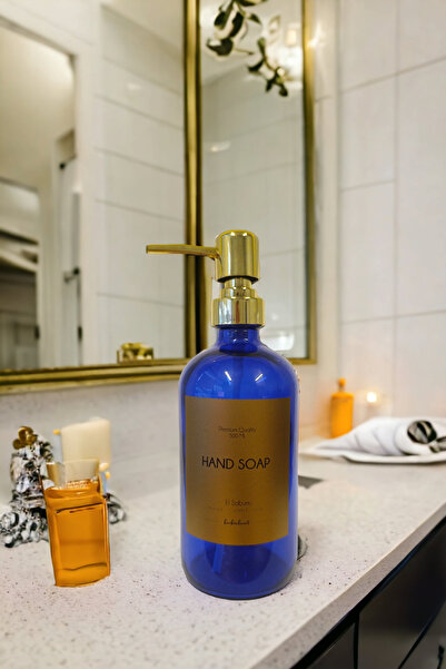 Binbirdemet Dozator de săpun lichid din sticlă albastră auriu