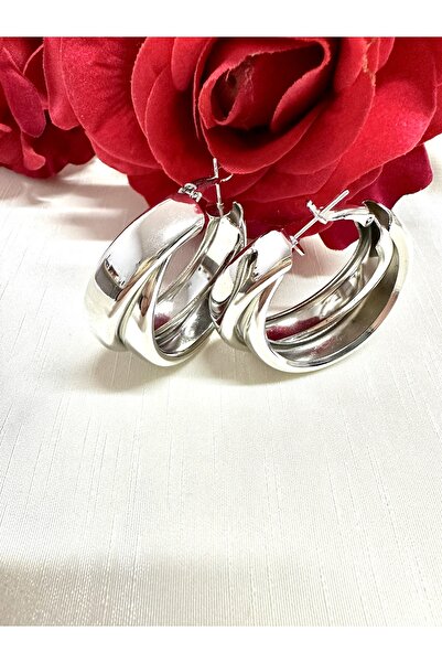 alsaccessories Kadın Gümüş Renk Çelik Iç Içe Geçirmeli Halka Model Küpe