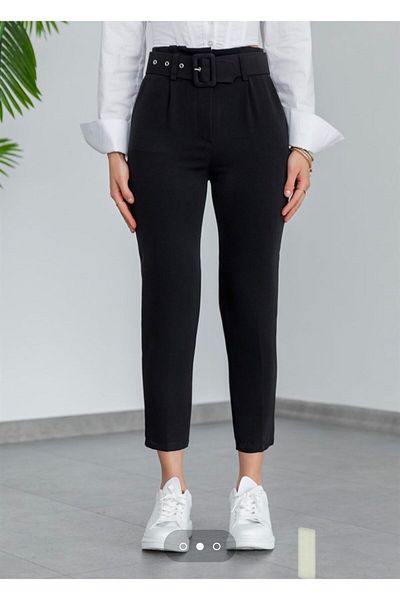 LAMİRAMOOD Παντελόνι με ίσιο πόδι Zr Model Carrot με ζώνη μέσης μαύρο