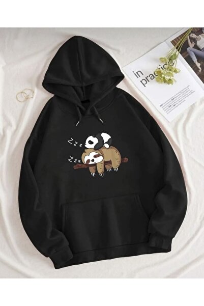 Josette Unisex Siyah Panda Koala Baskılı Oversize Sweatshirt