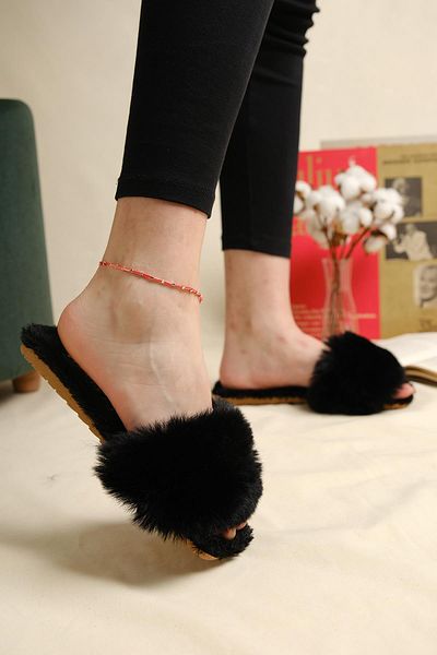 Oksit Dnz Blunt Toe Fluffy Damen Hausschuhe, pelzige Hausschuhe