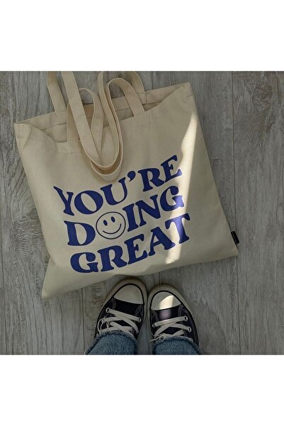 designedfy You're Doing Great Baskılı Bez Çanta