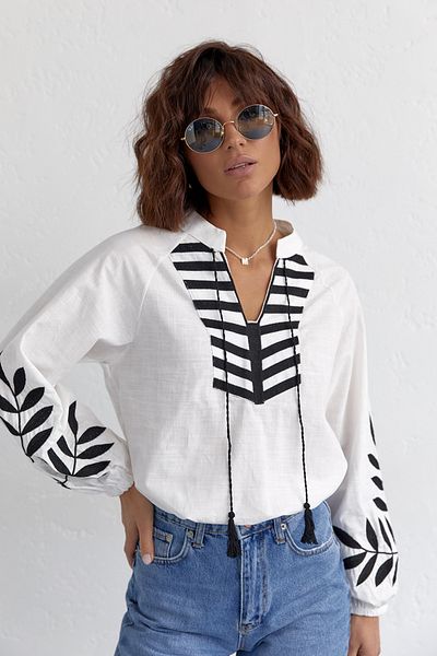 FEMELLE Women's Tassel Embroidered Cotton Blouse