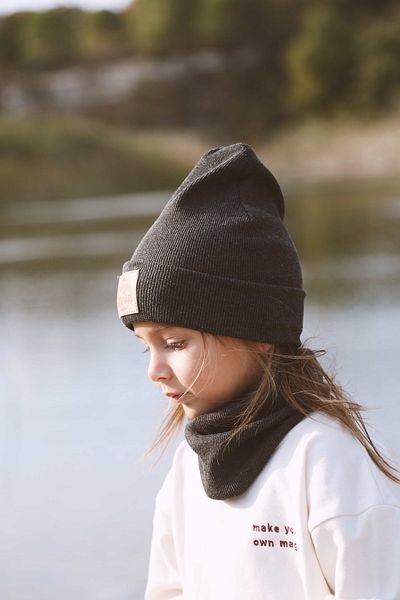 Tarkito Organic 1-3 Years Old Children's Beret & Neck Collar Set - Anthracite
