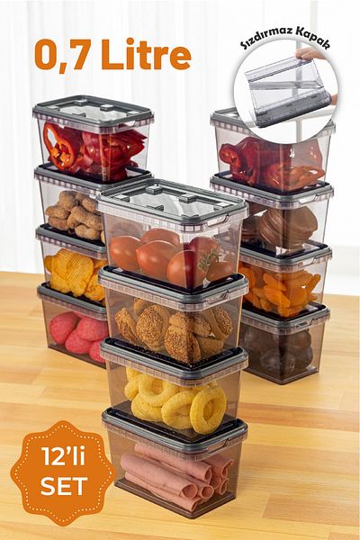 Vienev 0.7 Liter Block - Set of 12 Anthracite Leak Proof Storage