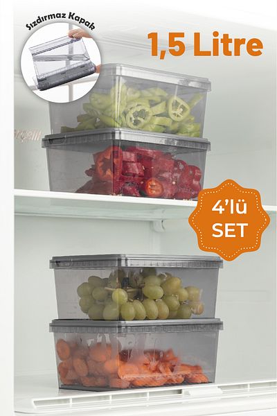 Vienev Anthracite 4-Piece 1.5 Liter Leak Proof Storage Set