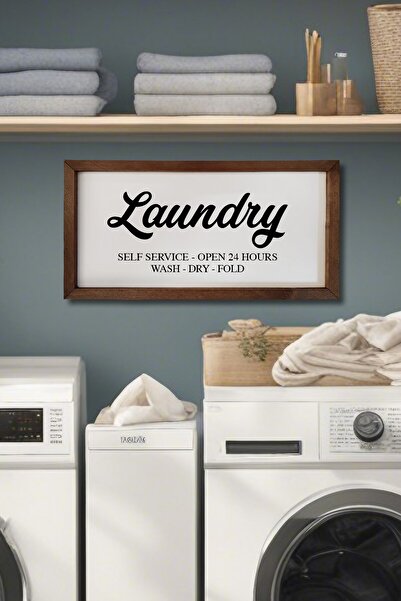 Tooall Banyo Beyaz Zemin Laundry-self Service Ahşap Çerçeve