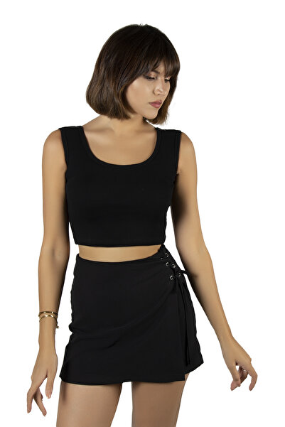 BUCADO Black Wide Strap Fitted Crop Top Undershirt
