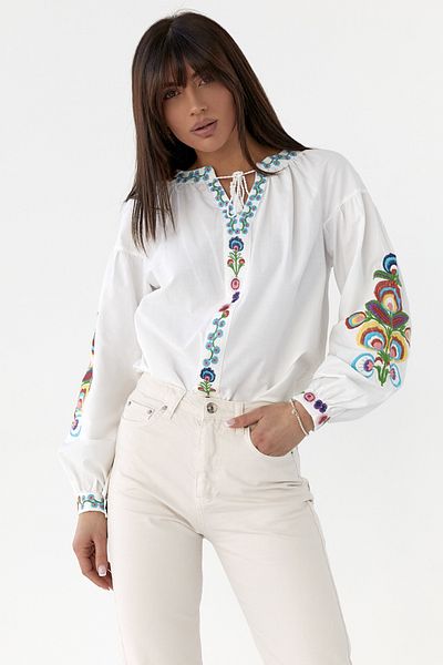 FEMELLE Women's New Season Floral Embroidery Tasseled Cotton Blouse