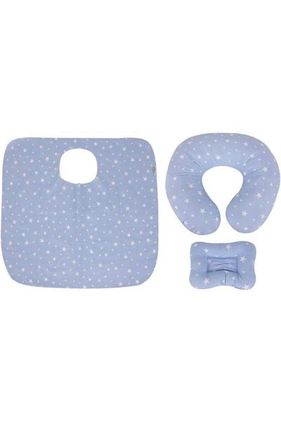 Sevi Bebe Sevibebe Mother Baby Cushion Breastfeeding Pillow Nursing Cover Set of 3 Blue Star Pattern 75