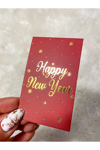 Hayal.kirtasiyesi Gold Printed Christmas Card 5X8 cm 20 Pieces One Way New Year Note Card, Gift Card, Foil Printed