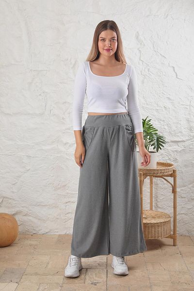 ESPİNA Women's High Waist Pocket Wide Leg Soft Quality Knitted Trousers