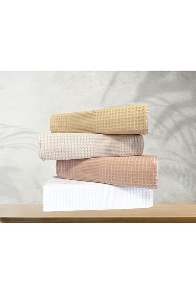 Lucy and Home Small Honeycomb 2 Pieces Pique Towel 60x110cm, White