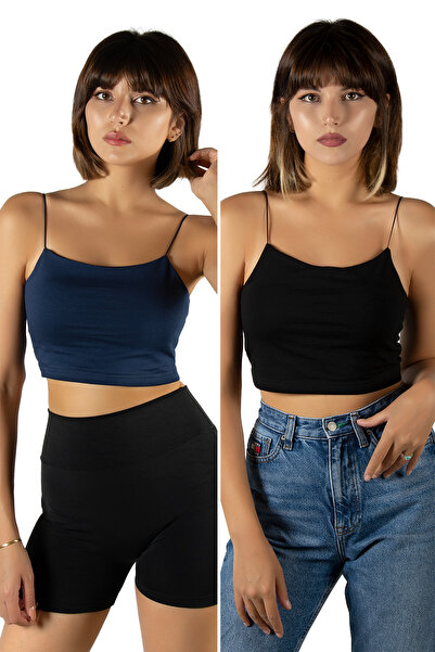 BUCADO 2-пакет Жіночий синьо-чорний бавовняний кроп-топ на бретельках Бюстгал...