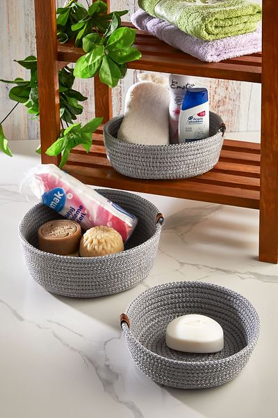 MS Glassware 3-Piece Wicker Organizer Basket - Bathroom Organizer, Decorative MS Home Series