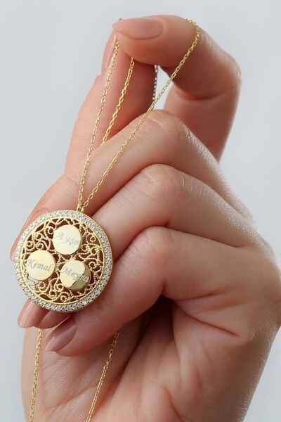 Silvano Jewelry 925 Ayar Gümüş Üçlü Isimli Taşlı Hakla Kolye