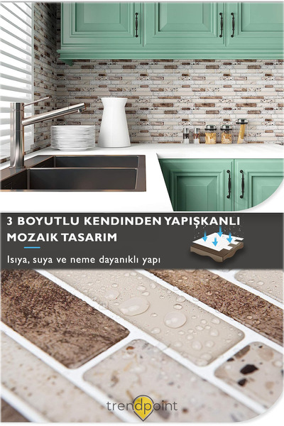 Trendpoint 1adet 3d 30cm×30cm Mutfak Tezgah Arkası Kaplama Pvc Kendinden Yapışkanlı Mozaik Görünüm