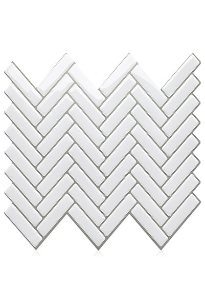 TechnoSmart 1pc 3d Self Adhesive 30cm×30cm Coating Herringbone White Wall Kitchen Bathroom