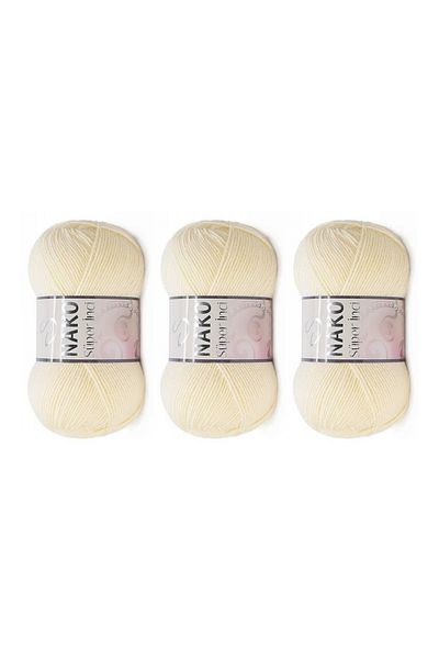 NAKO Νήματα πλεξίματος χειρός Super Pearl 100 Gr 3 ΤΕΜ Λευκό