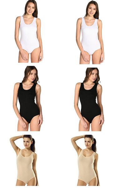 Tutku Women's Black and White Skin Thick Strap Lycra Hook and Stud Body Set of 6 Tkd0149-s