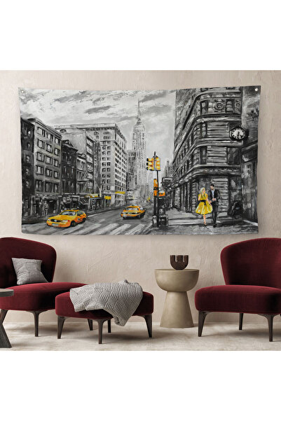 Harita Sepeti Вулиці Нью-Йорка і жовті таксі Оглядовий килим-шпалер з олійним...