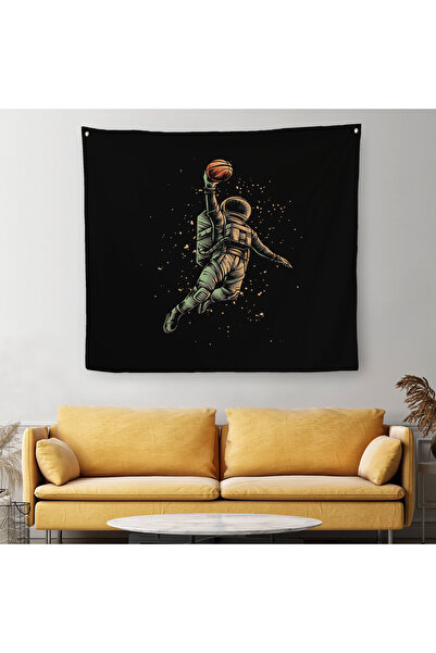 Harita Sepeti Astronaut Playing Basketball on the Moon Canvas Wall Cloth-Carp...