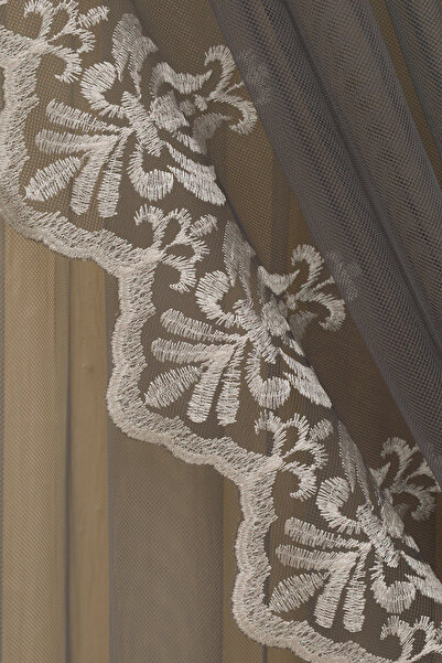 perhal perde ve halı Gradient Color Gradient Anthracite Dark Gray Skirts with Embroidered Underwear, Tulle and Background Complete Set, Pleated Tulle Curtain