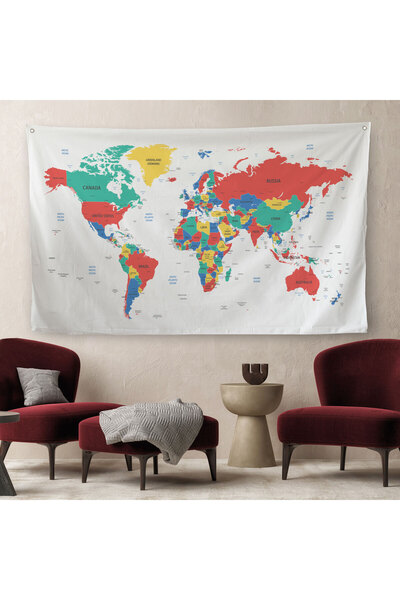 Harita Sepeti غطاء حائط قماشي مزخرف لخريطة العالم - سجادة 1081