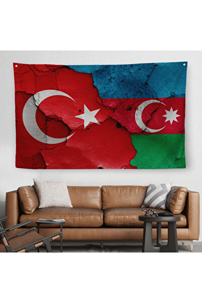 Harita Sepeti Türkiye Azerbaycan Bayrak Desenli Dekoratif Kanvas Duvar Örtüsü...