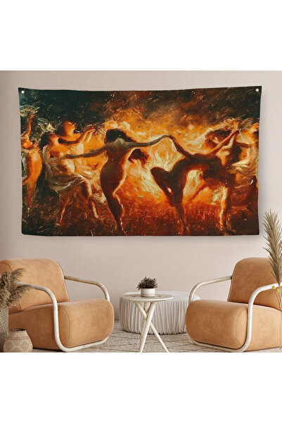 Harita Sepeti النساء يرقصن حول النار أيضًا في شهر السبت، مفرش الحائط-سجادة-6568