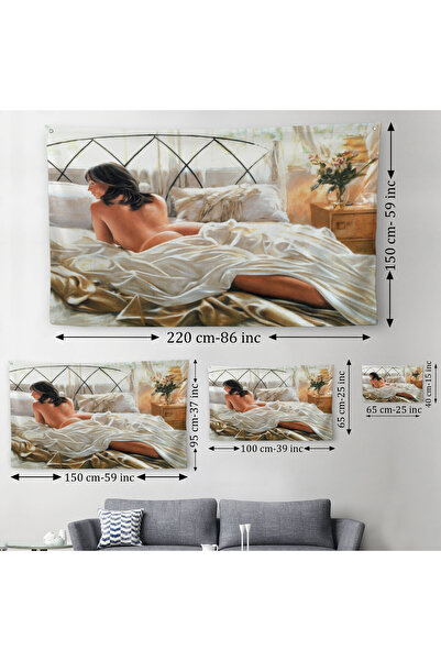Harita Sepeti Yataktaki Güzel Kadın Dekoratif Duvar Örtüsü-Halısı-6607