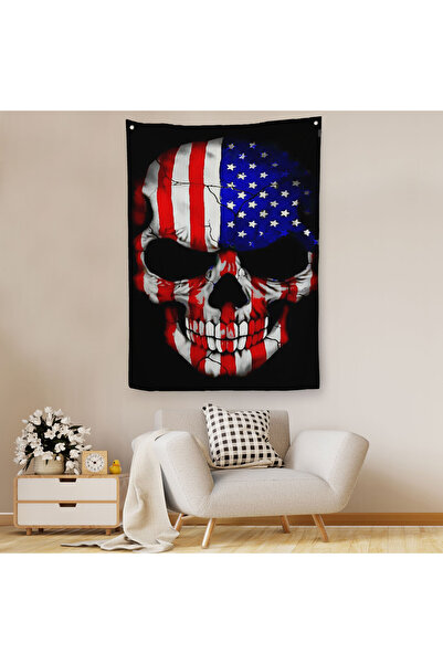 Harita Sepeti غطاء حائط مزخرف بعلم أمريكا والجمجمة - سجادة - 6356