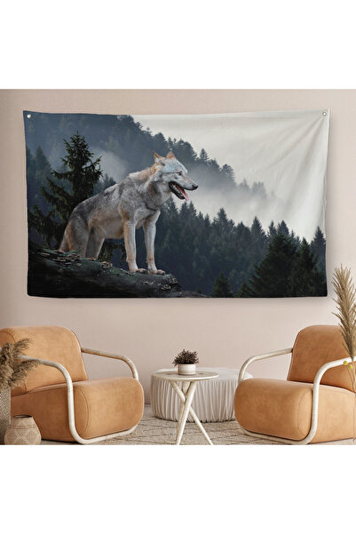 Harita Sepeti Gray Wolf Decorative Canvas Wall Cover-Carpet 1148