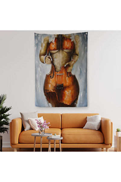 Harita Sepeti Violin Women's Canvas Wall Cloth - Rug, Women's Violin Art, Wat...