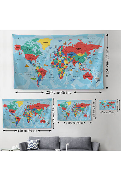 Harita Sepeti Türkçe Eğitici Ülke Ve Başkent Okyanus Detaylı Atlas Dünya Haritası Duvar Örtüsü-halısı 3863
