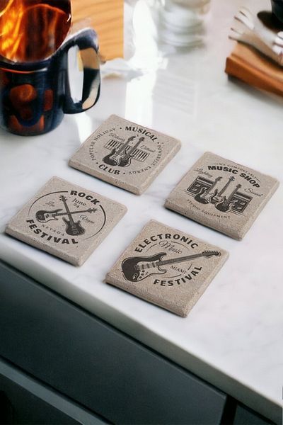 Gri Grafik Design Workshop Rock Theme Uv Printed Stone Coasters Set of 4 Mod-1