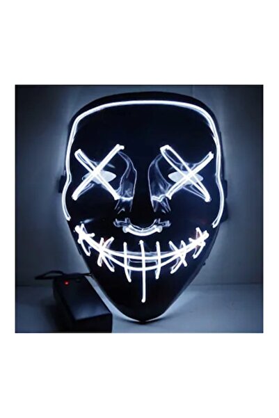 LED PARTİ Hallowen 3 Modlu Led Işıklı Neon Parti Eğlence Yılbaşı Maskesi Beyaz