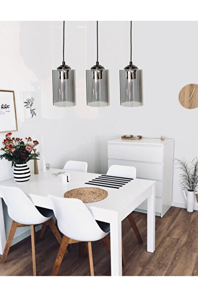 Etsylight Dora Füme Glass Sıralı Lüx 3 Mutfak Avize, Salon Avize, Yemek Masası Avize