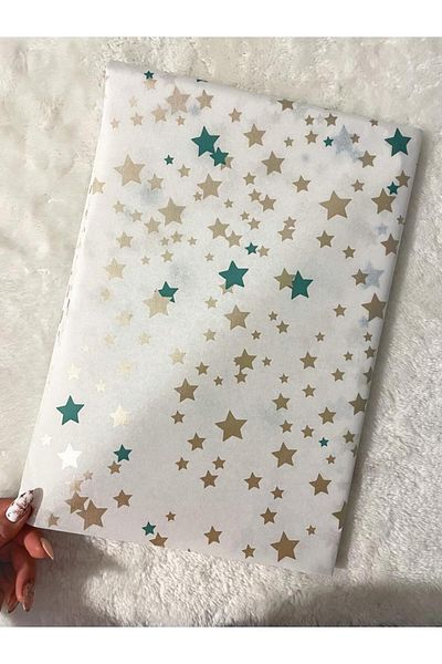 Hayal.kirtasiyesi Plush Paper 50X70 cm 10 Pieces Gold Green Star Printed Plush Paper Valentine's Day Gift Package