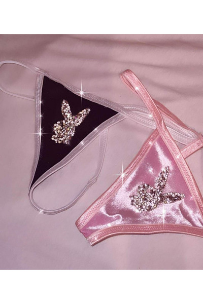Lolipop Butik Playboy Logolu Taşlı 2'li T-String Model Tanga