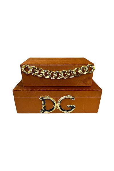 ARTER Home Decorative DG Pattern Tan 2-Piece Velvet Box
