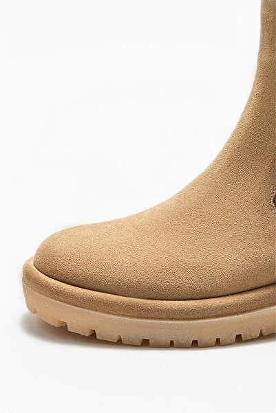 Elle Shoes Beige Leather Women's Casual Boots