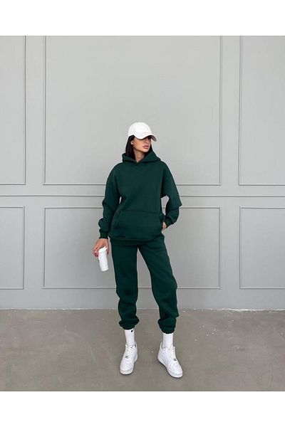 CLAYES Basic Plain Tracksuit Set Sweatshirt Jogger - Green Oversize Hooded