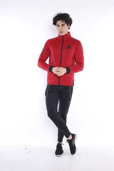 NEED LİFE Men's Black Red Scuba Fabric Tracksuit Set
