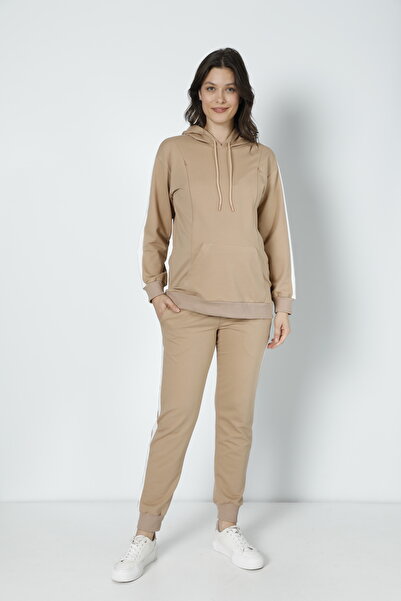 Miss Dünya Lissa Σετ φόρμας φούτερ με κουκούλα εγκυμοσύνης και μητρότητας Milk Coffee Stripe